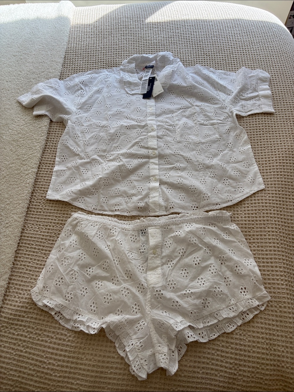 Ralph Lauren White Eyelet Cotton Top & Shorts Set